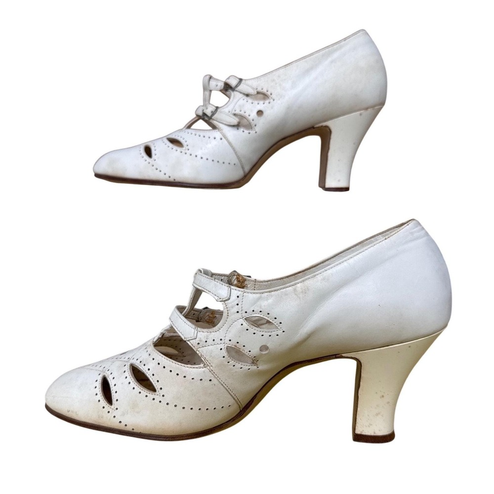 Vintage Roberts Johnson & Rand White Leather Mary Jane Shoes w Box Sz 5.5-6 N